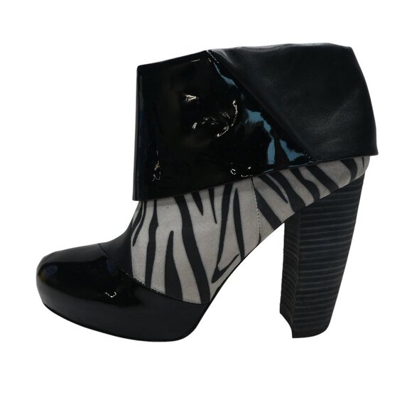 Matt Bernson Special Project Triad Zebra Patent Leather Foldover Heeled Boots - Picture 4 of 13